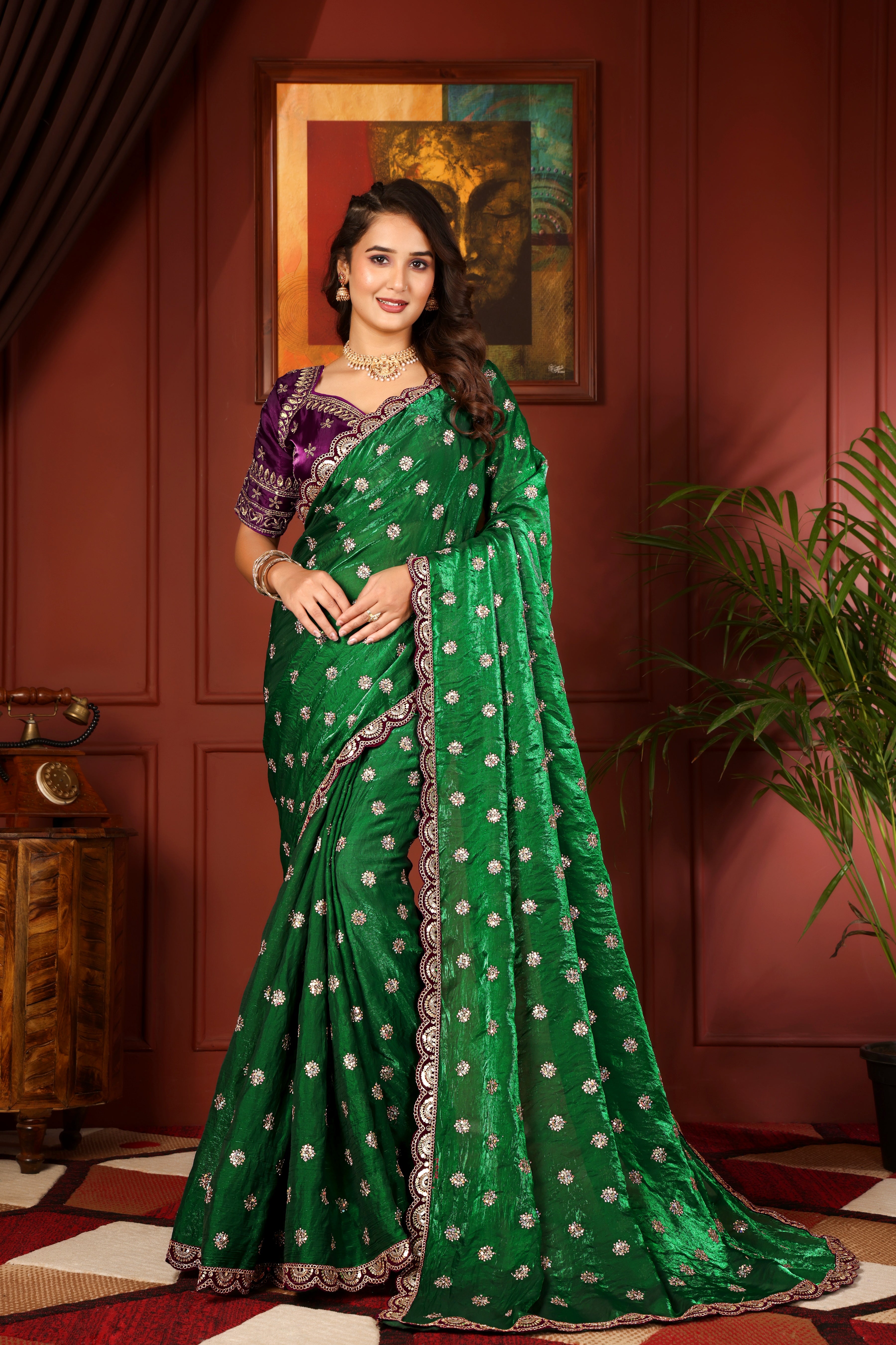 Green Goddess Saree with stitched blouse