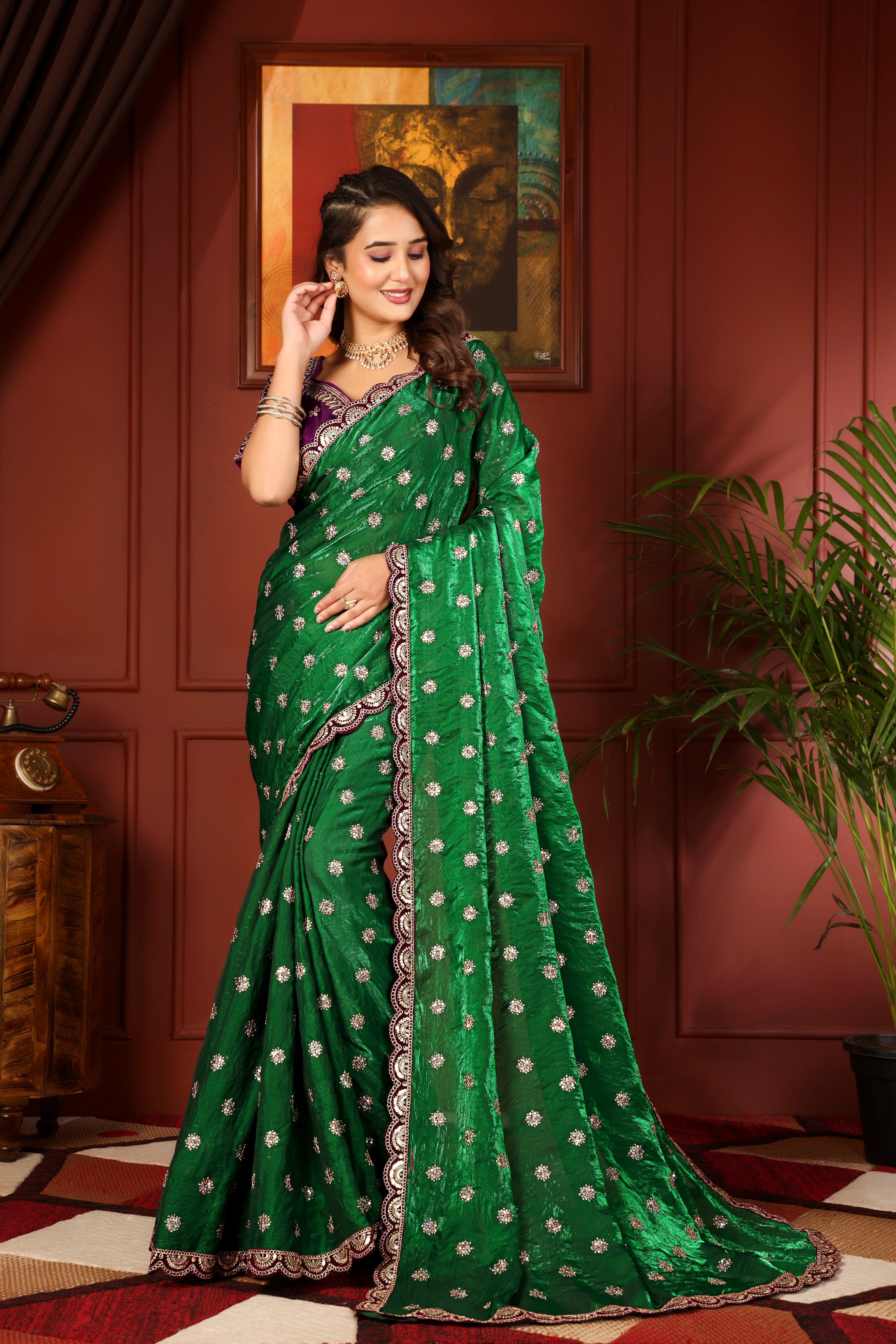 Green Goddess Saree with stitched blouse