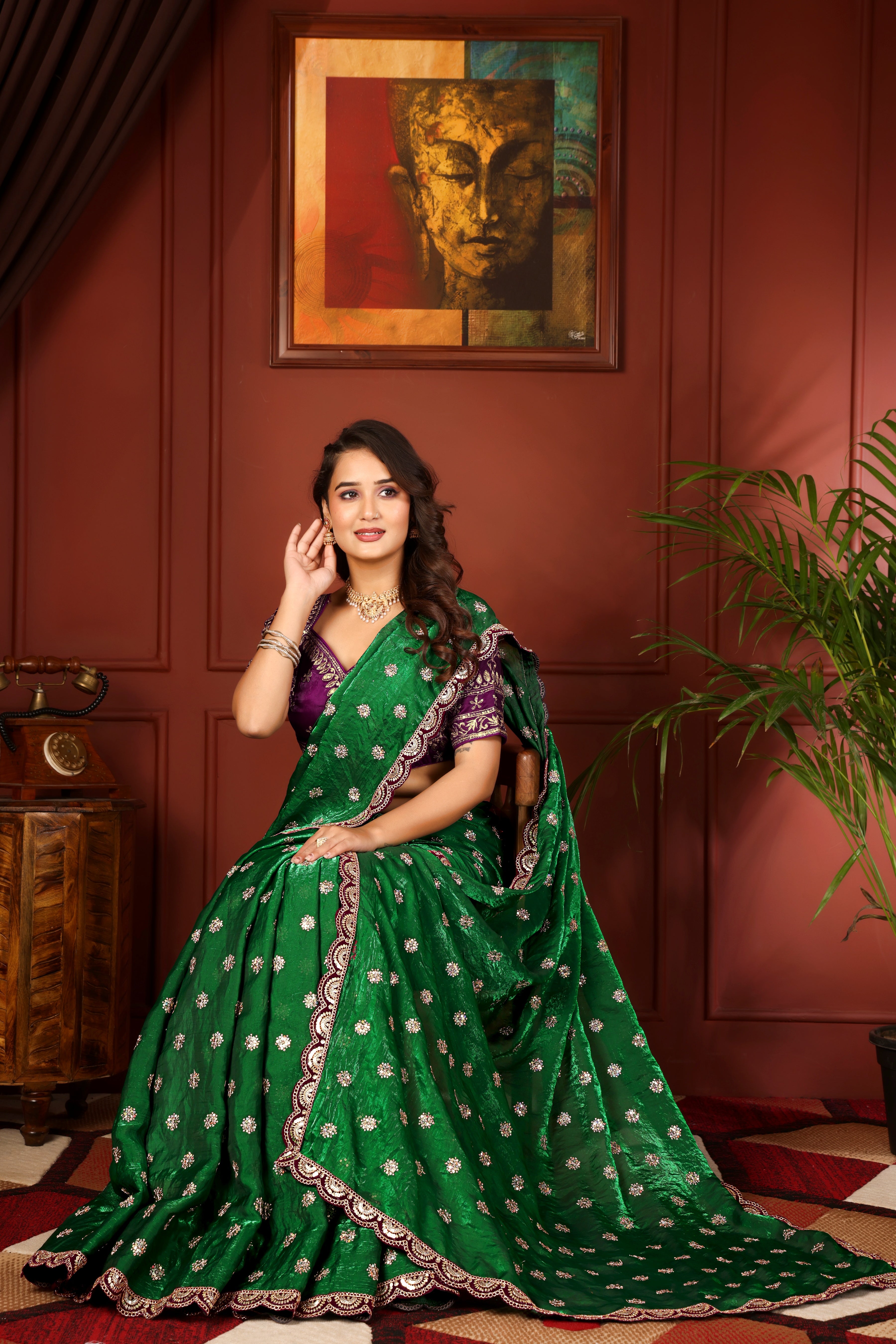 Green Goddess Saree with stitched blouse