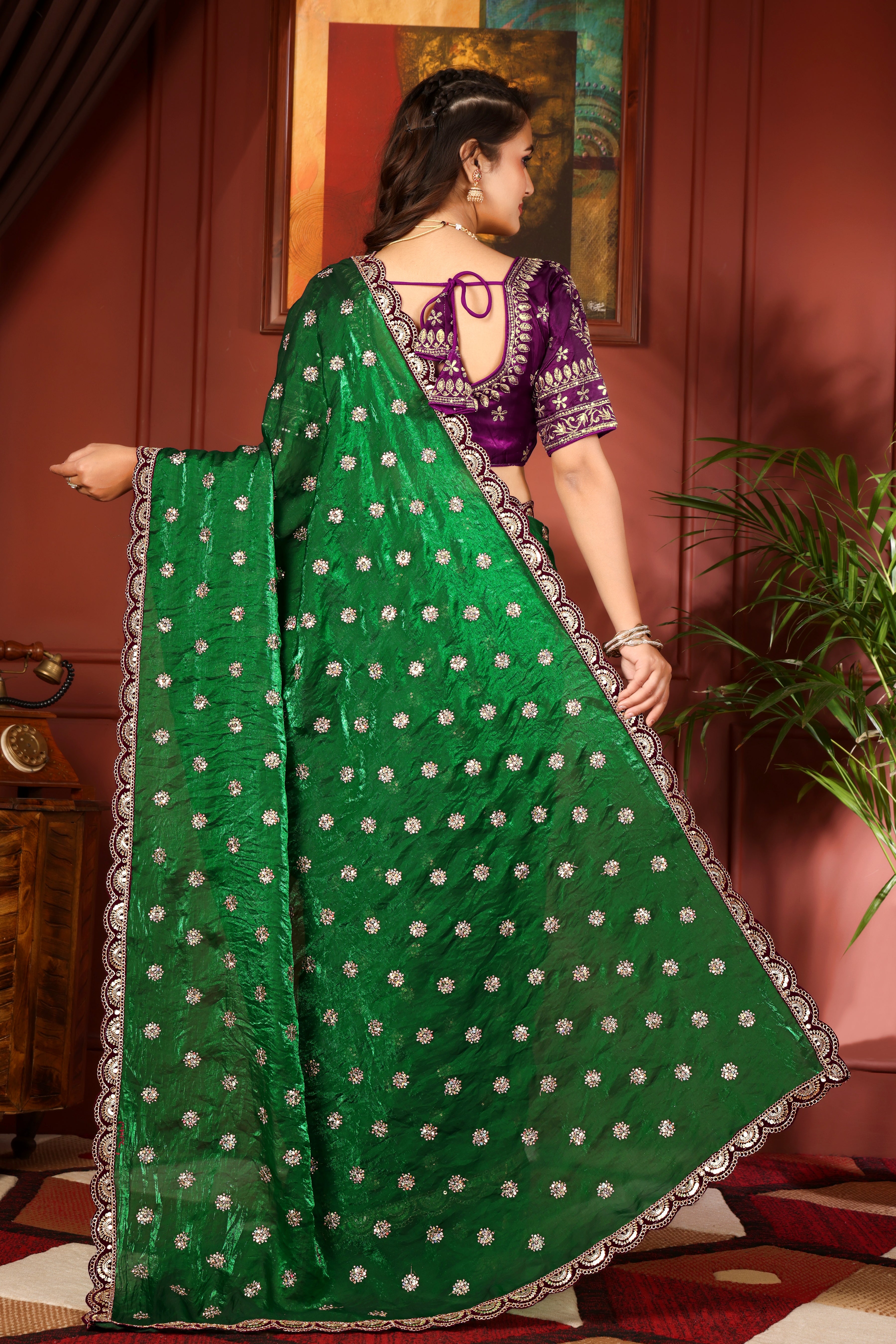 Green Goddess Saree with stitched blouse