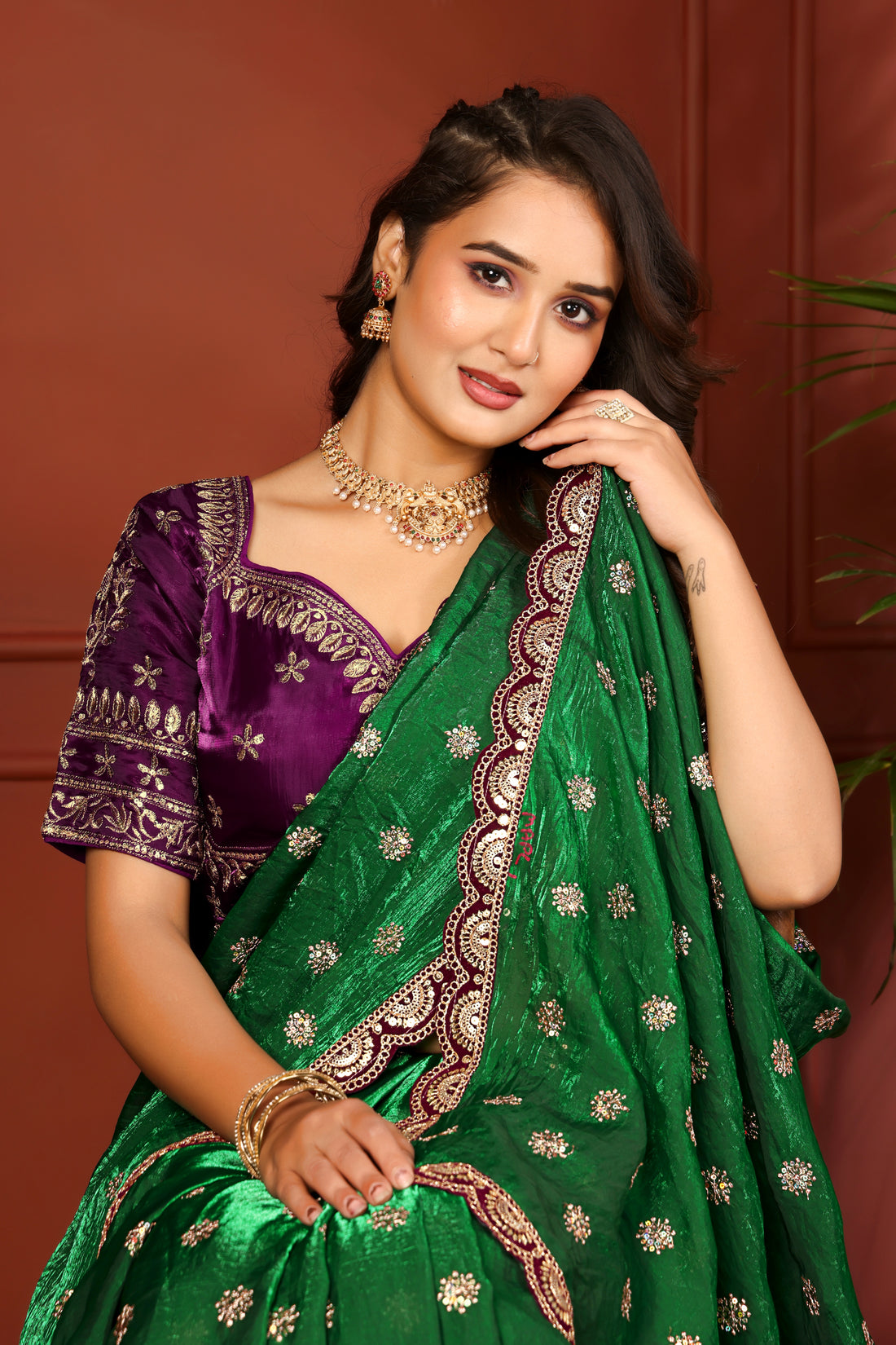 Green Goddess Saree with stitched blouse