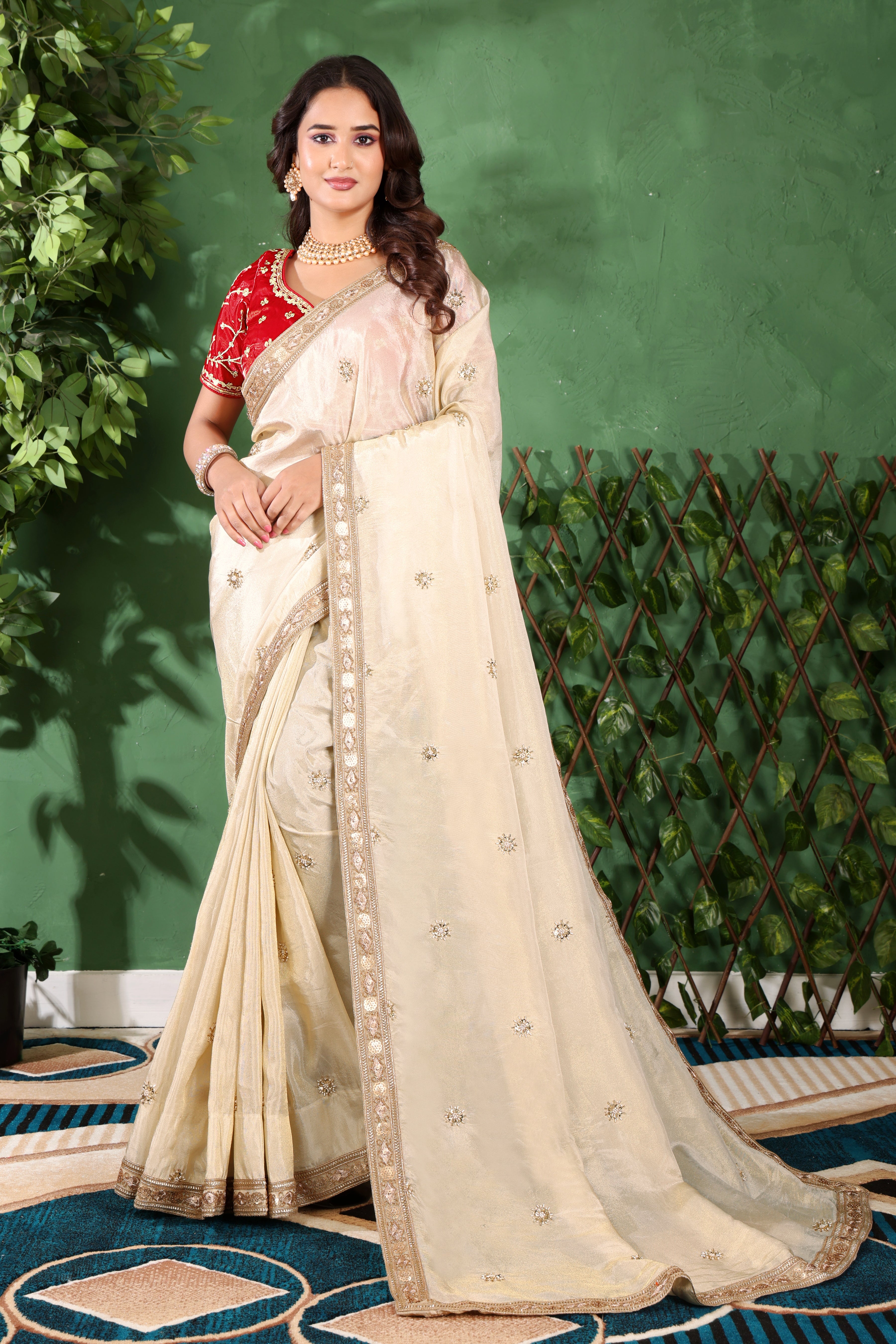 Ivory Blossom Saree with stiched blouse.