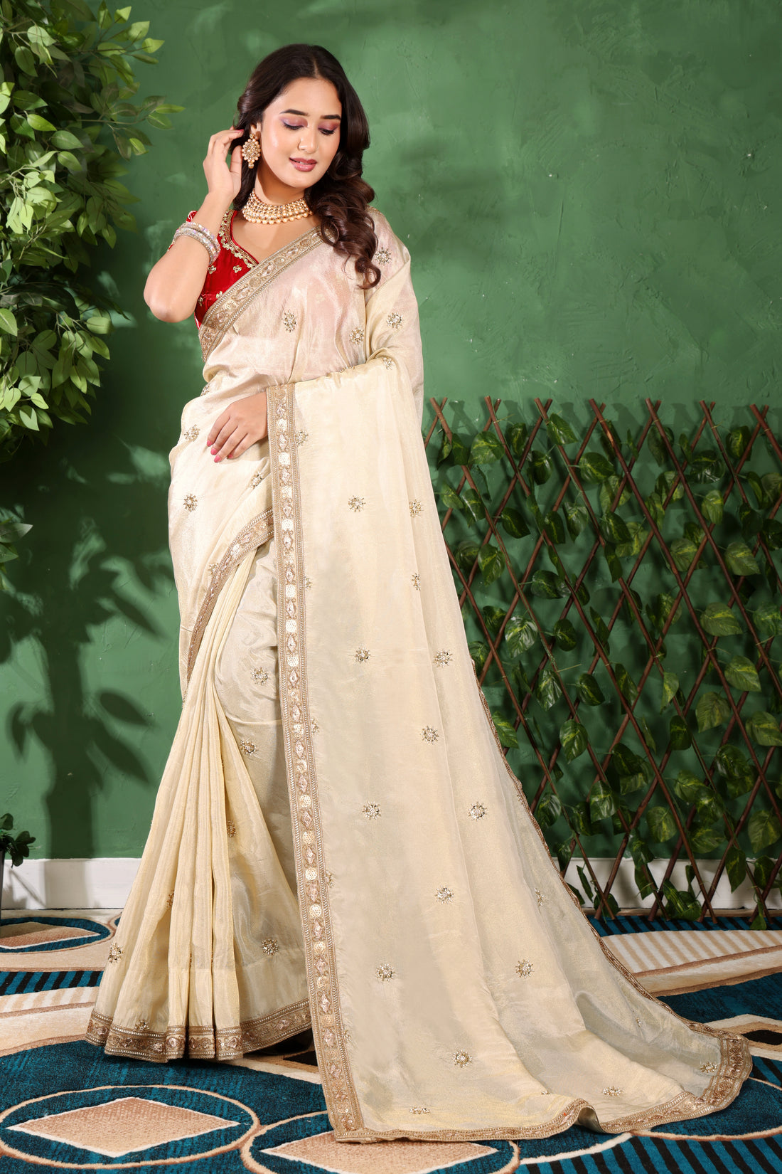 Ivory Blossom Saree with stiched blouse.