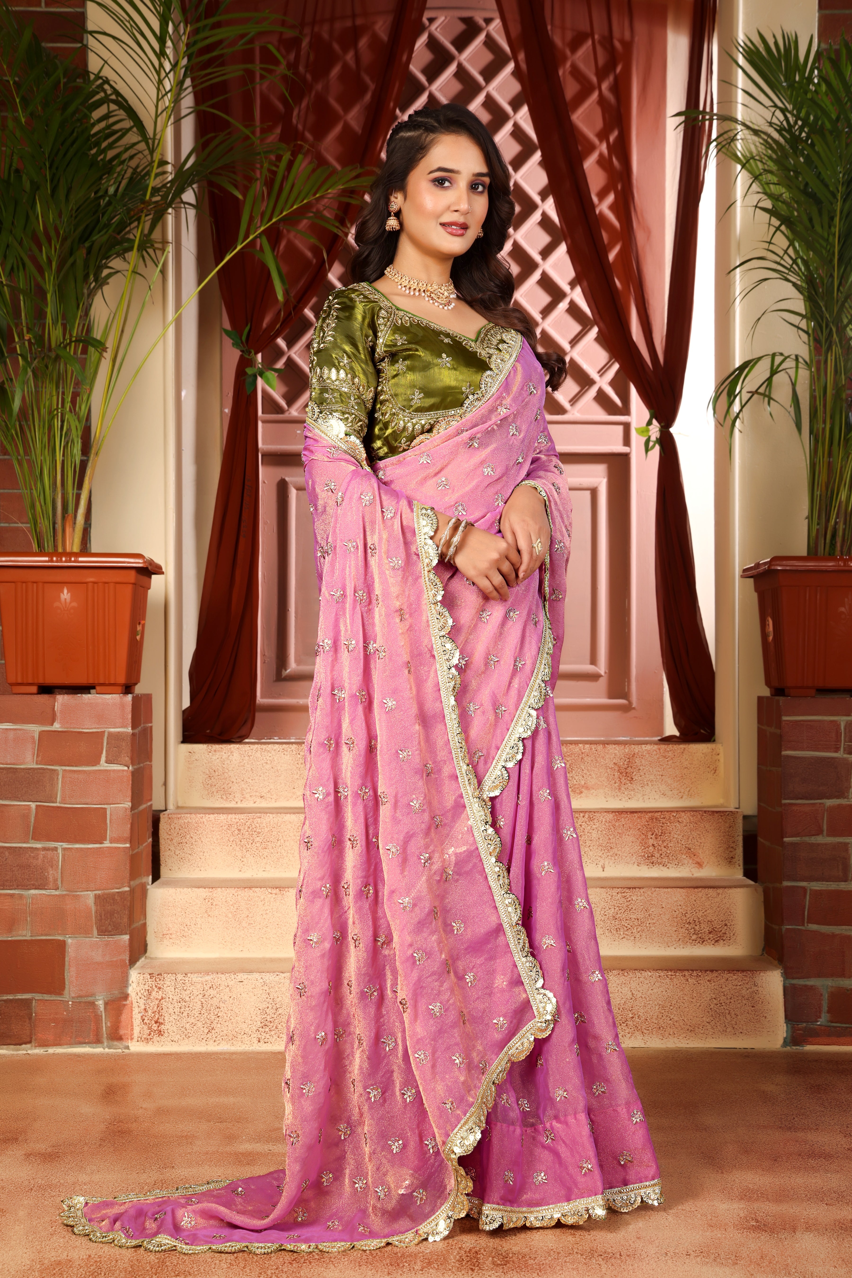 Pink Petal Saree with stitched blouse