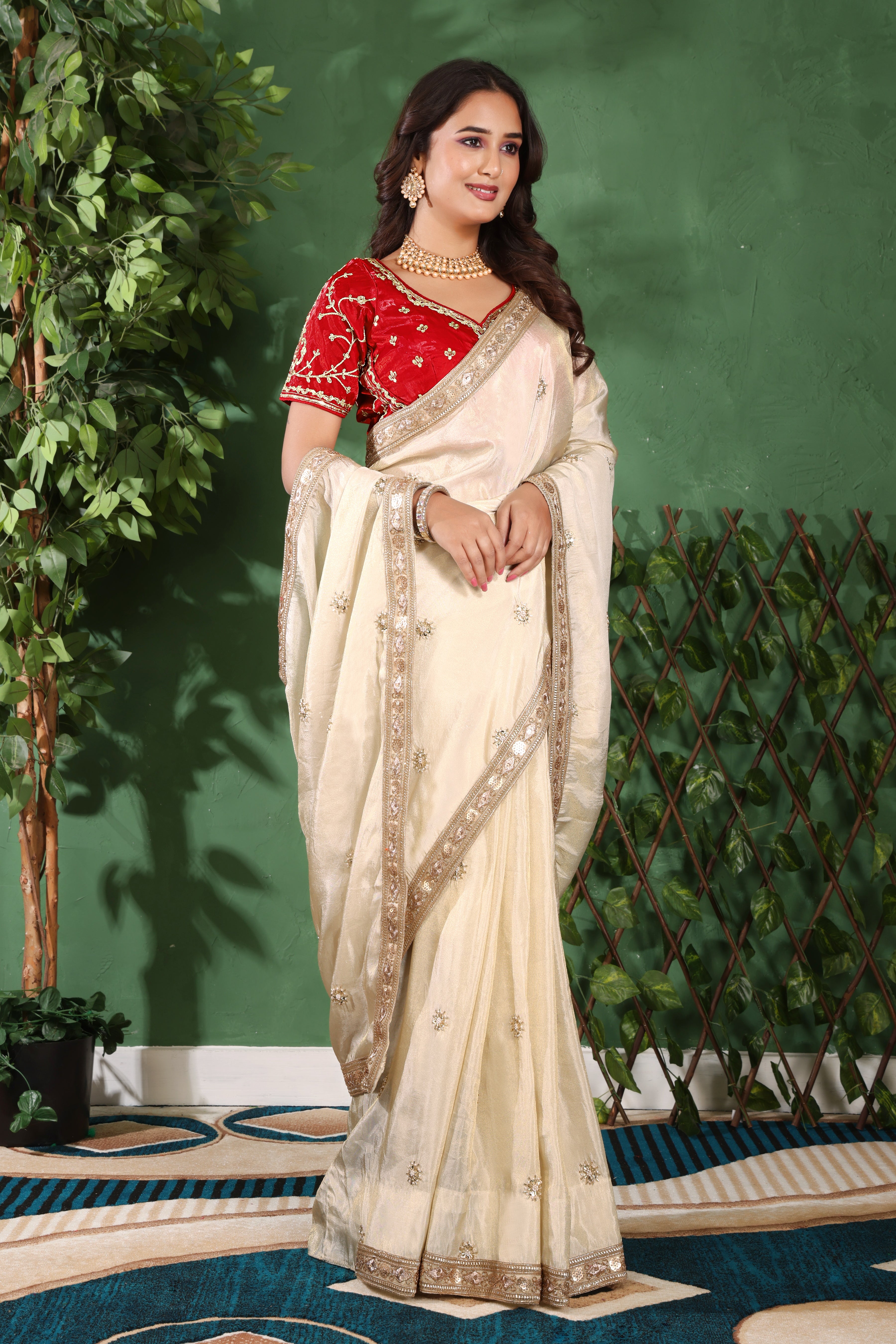 Ivory Blossom Saree with stiched blouse.