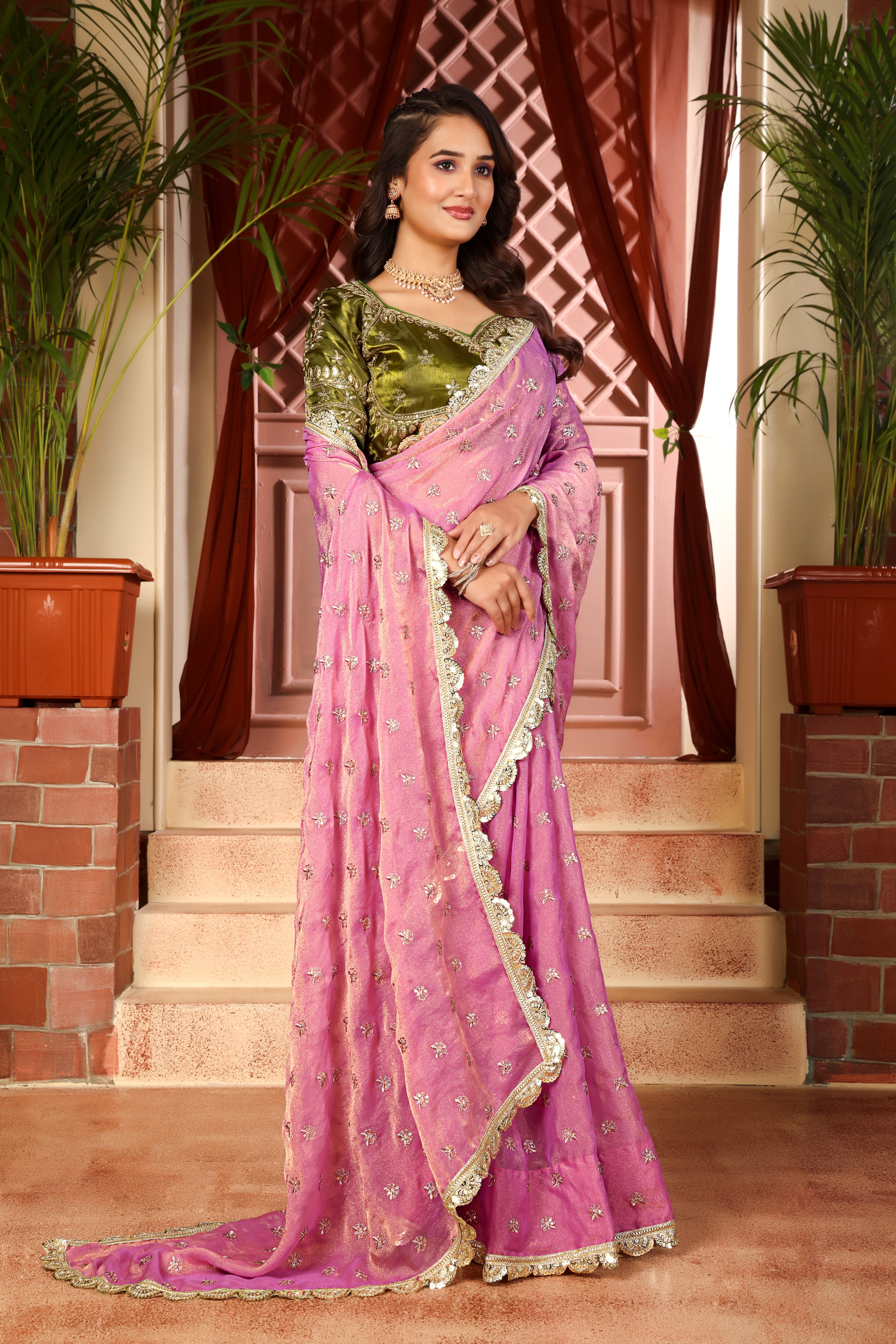 Pink Petal Saree with stitched blouse
