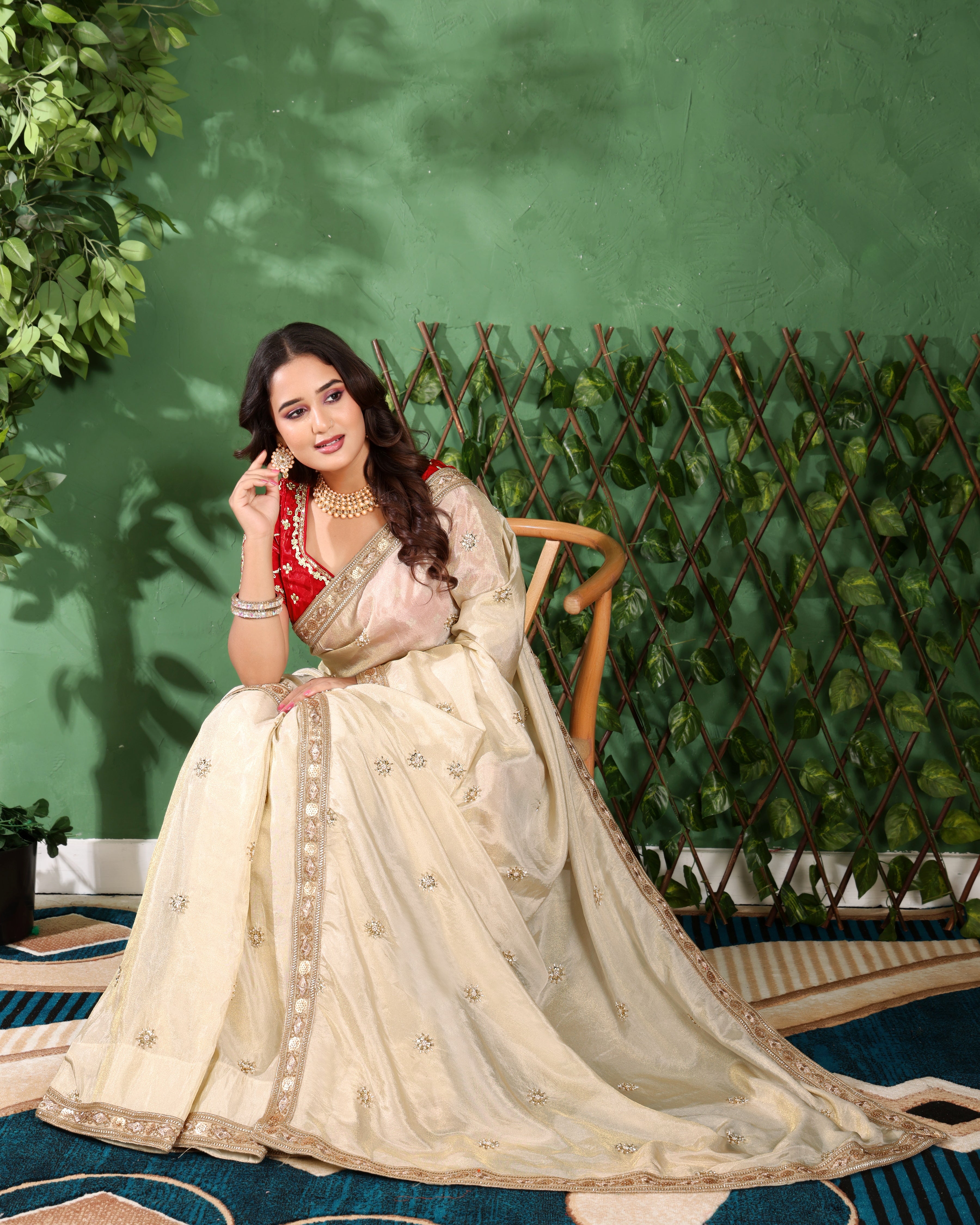 Ivory Blossom Saree with stiched blouse.