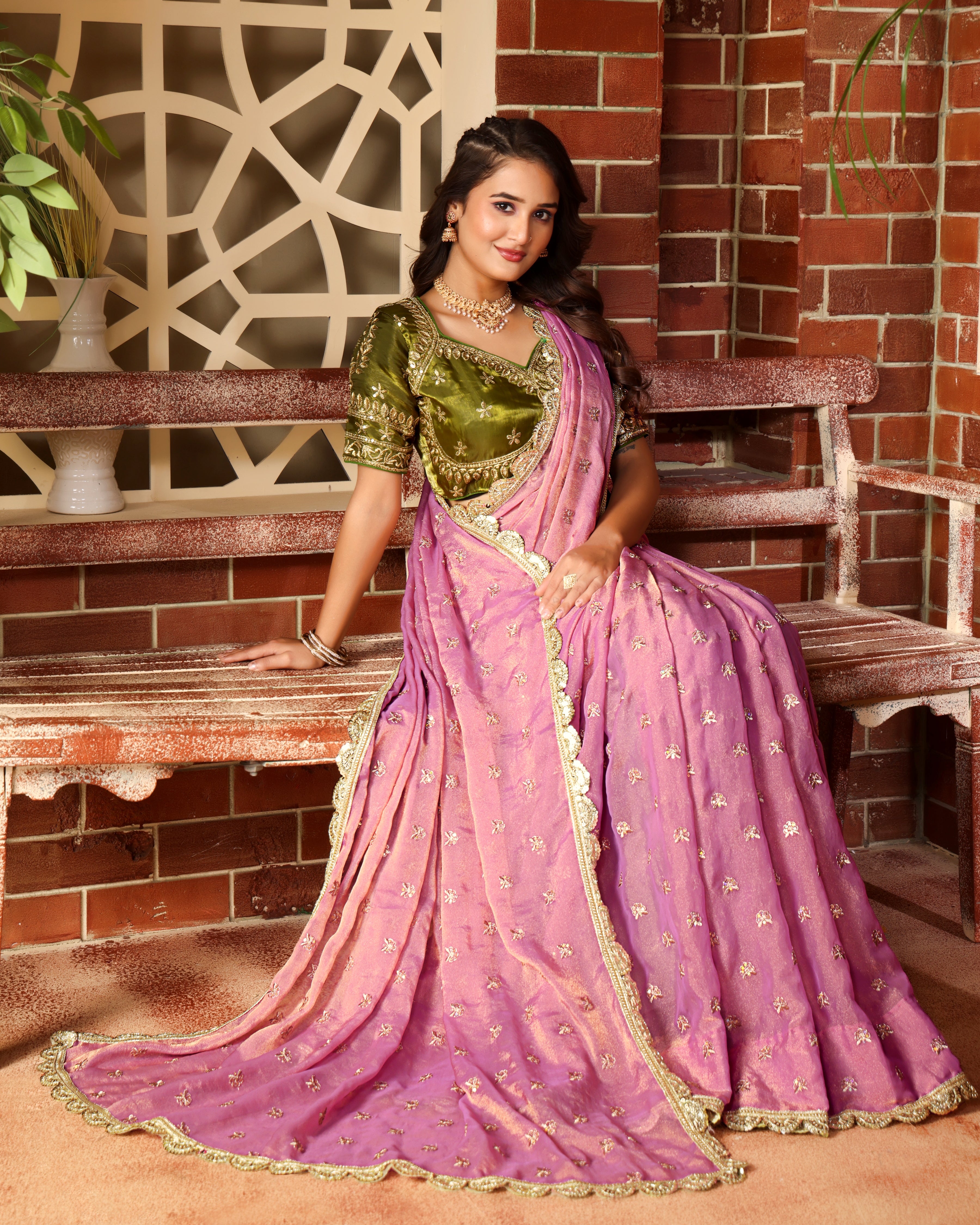 Pink Petal Saree with stitched blouse