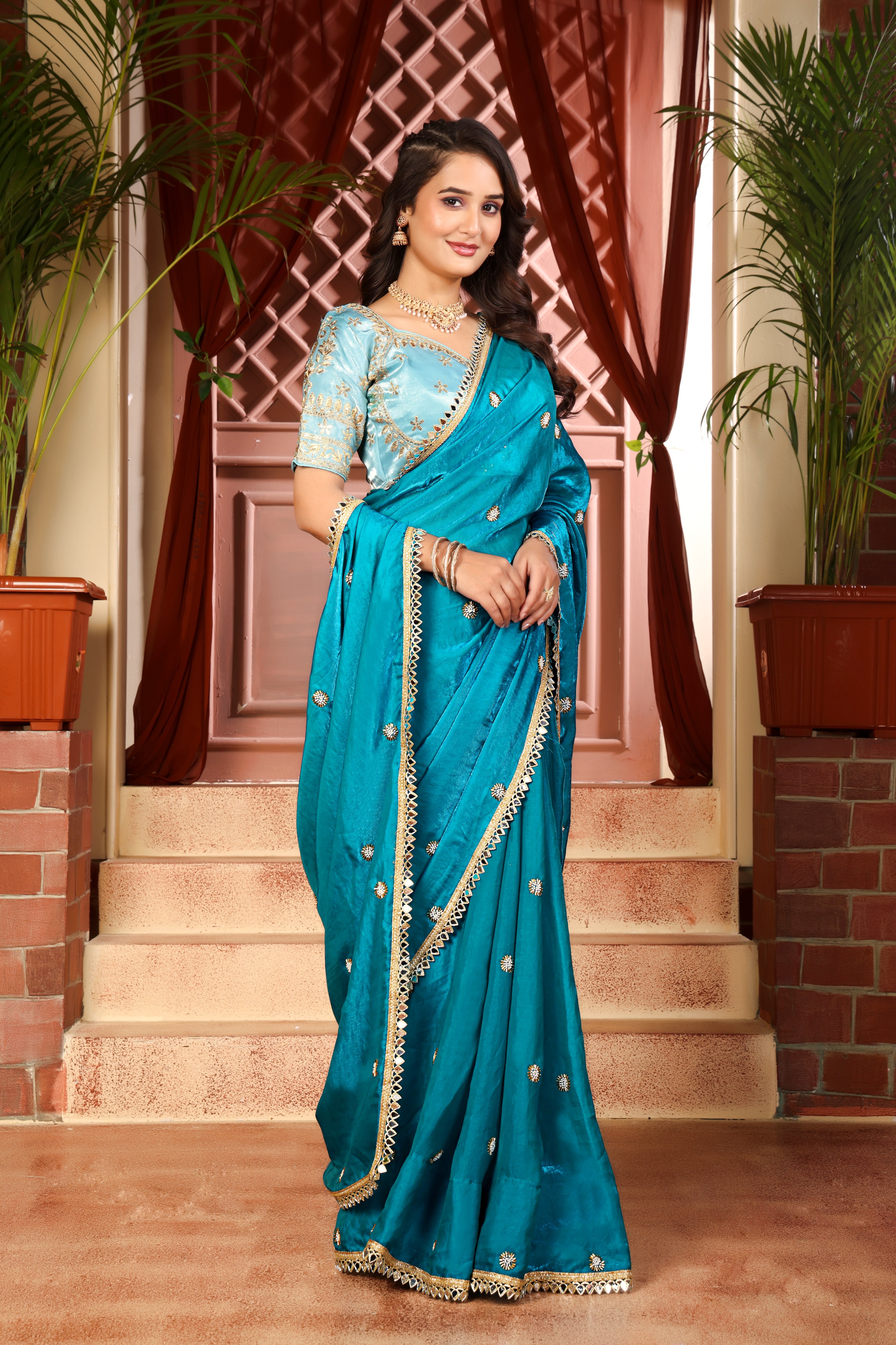 Blue Designer Saree with stitched blouse