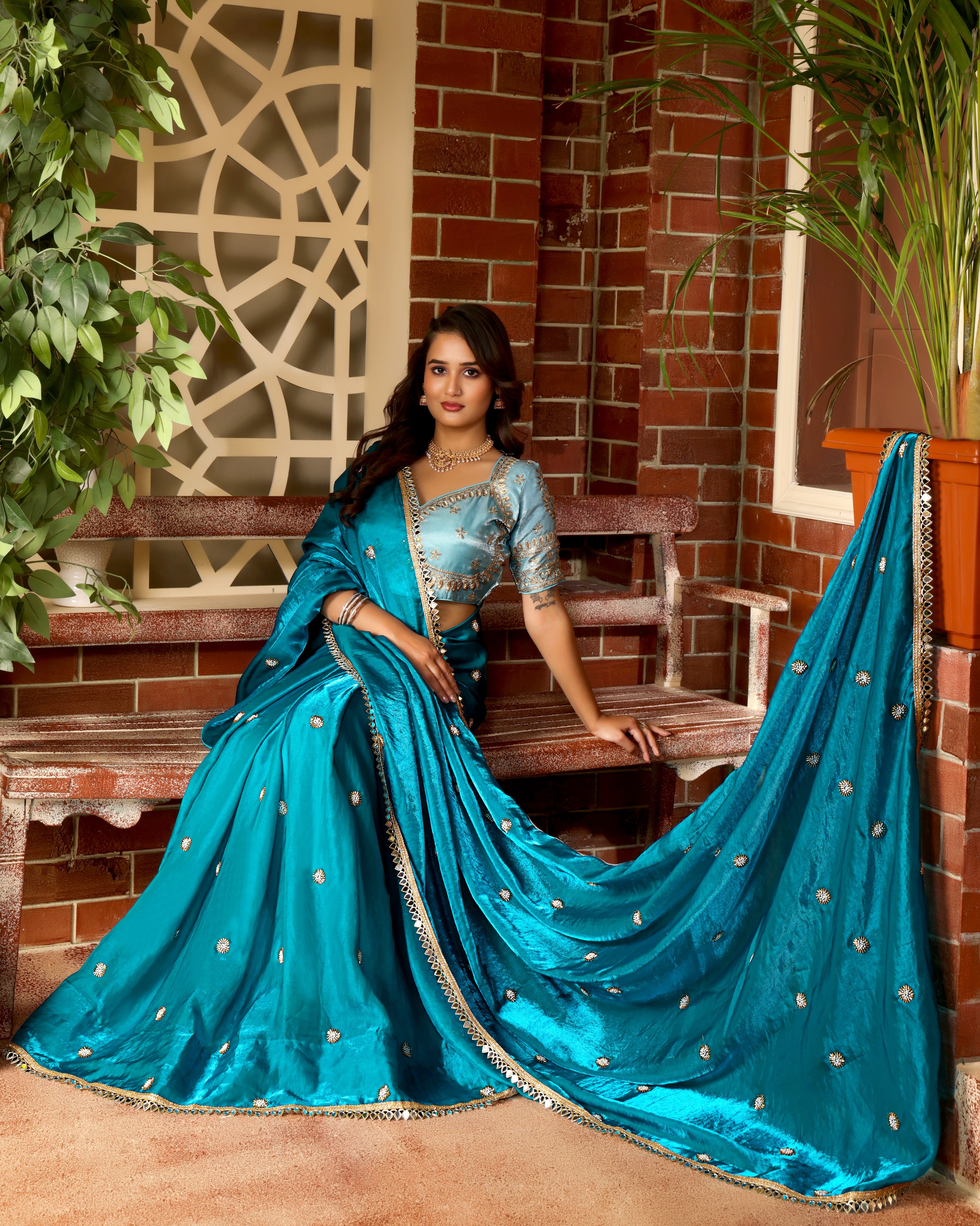 Blue Designer Saree with stitched blouse