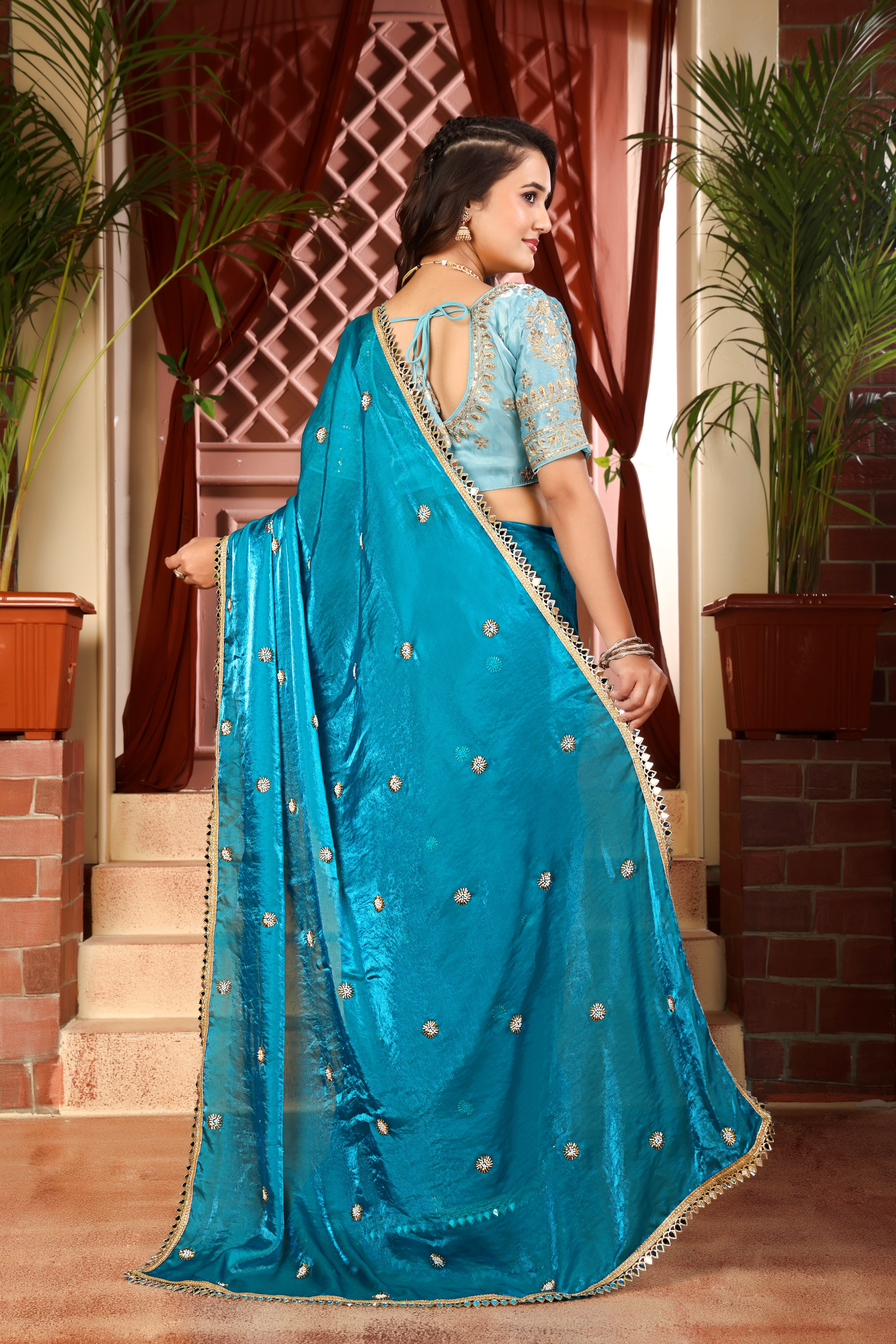 Blue Designer Saree with stitched blouse