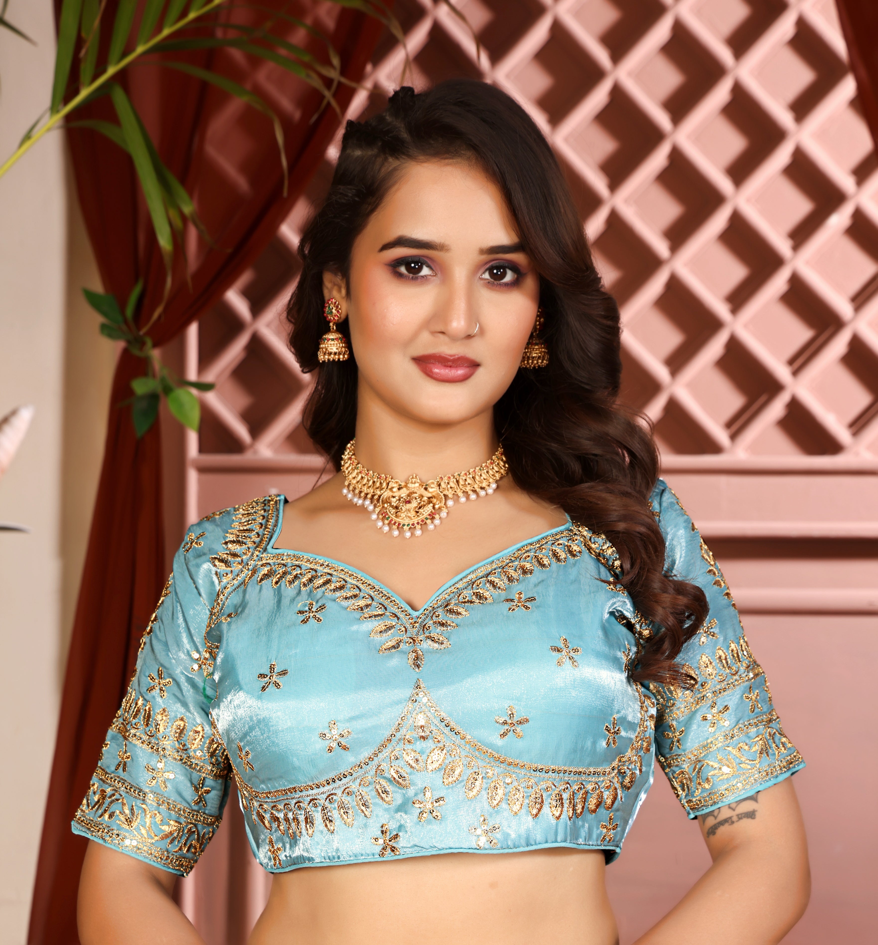 Blue Designer Saree with stitched blouse