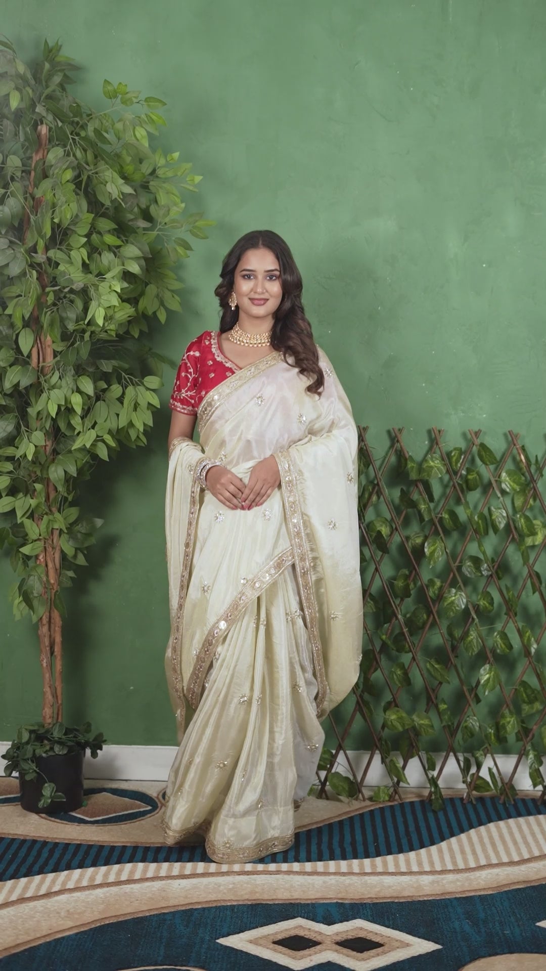 Ivory Blossom Saree with stiched blouse.
