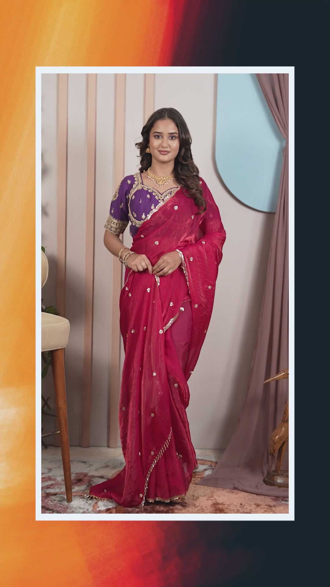 Rani Pink Radiance Saree with stitched blouse