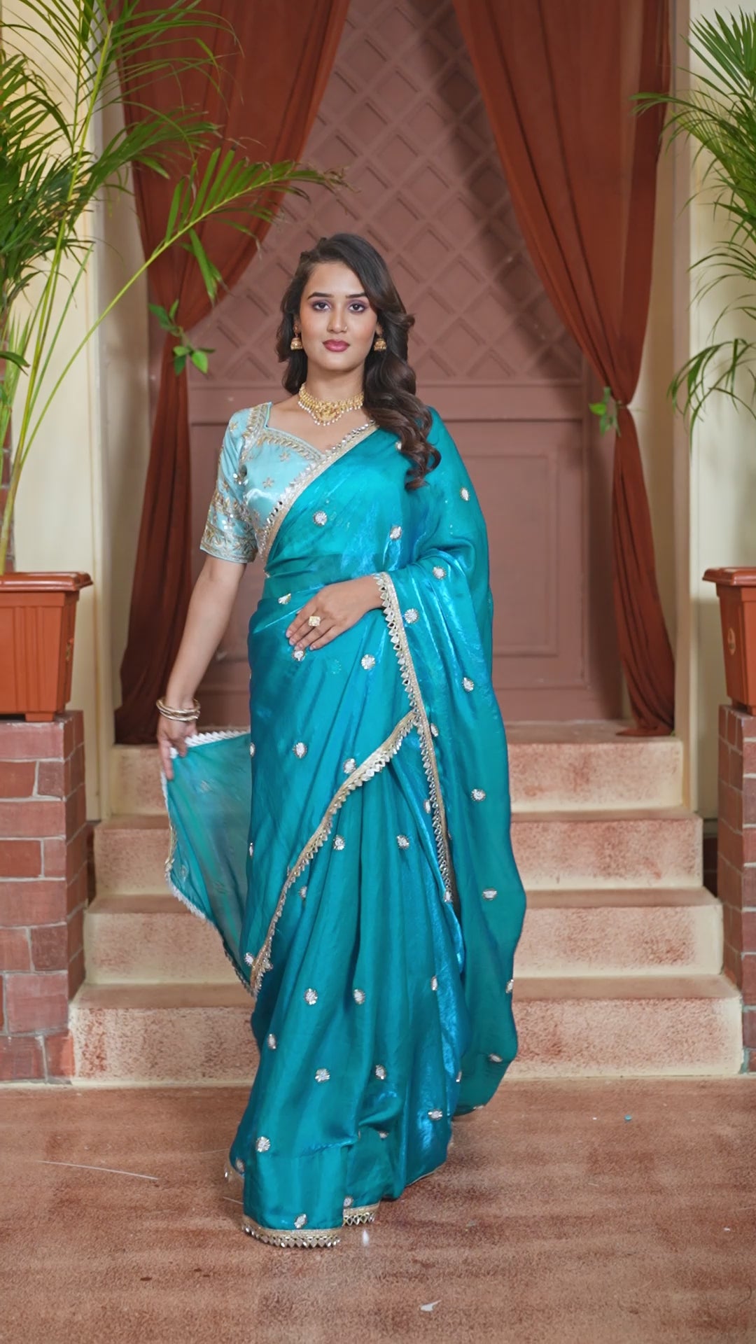 Blue Designer Saree with stitched blouse