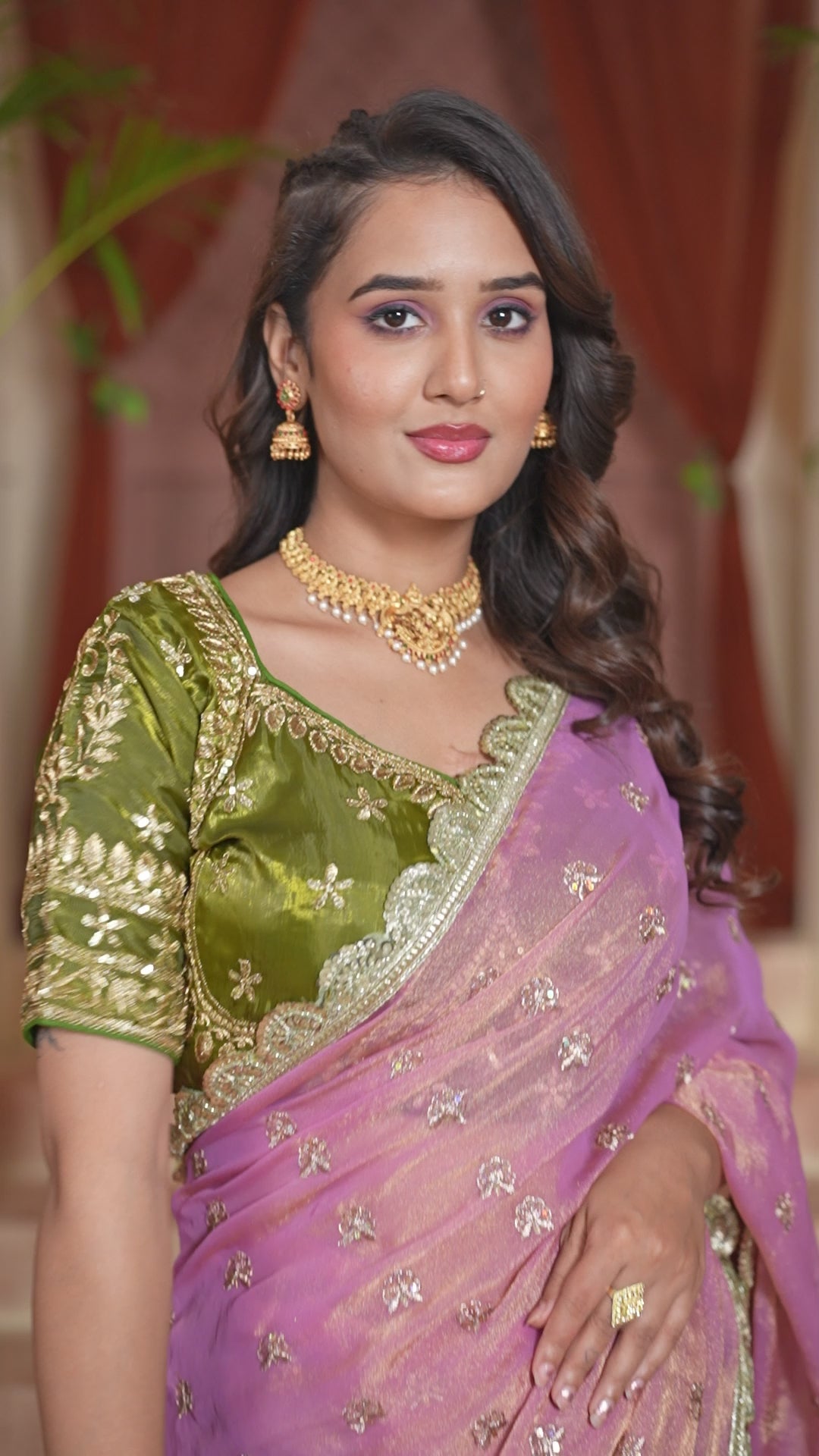 Pink Petal Saree with stitched blouse